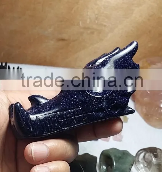 Hotsale Natural Blue Sandstone Crystal Dragon Skull for Gift photo-4