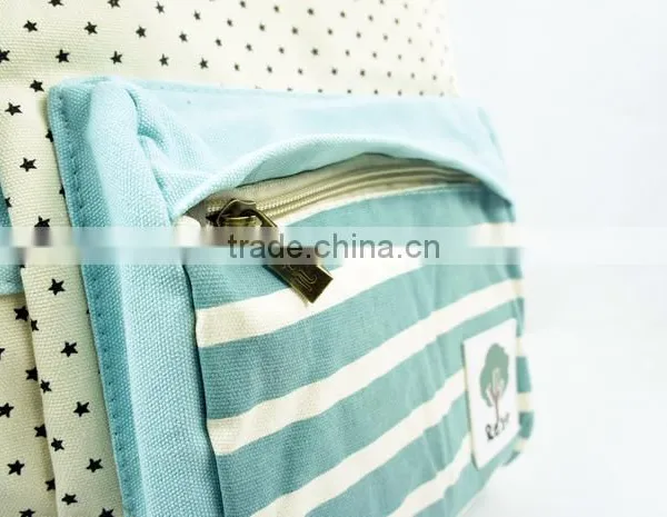Canvas Polka Dots and Stripes School Bag School Backpack For Campus Hiking Travel Book Bag photo-5