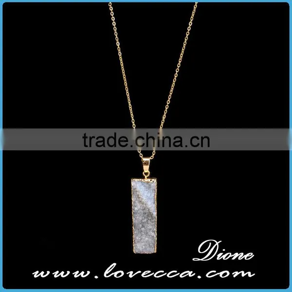 Gold Plated Retancgle Raw Agate Crystal Jewelry Druzy Geode Necklace photo-6