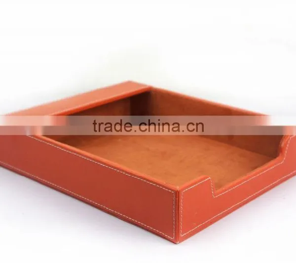 Orange Faux Leather Flocking Fabric Office Document Tray photo-2