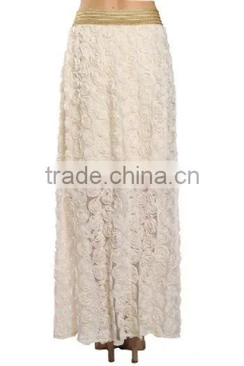 Off White / Cream Floral Skirt Women's Latest Long Skirt Design 2017 photo-3