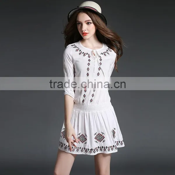 Maxnegio Bohemian Style White Embroidery Mini Dresses for Juniors photo-5