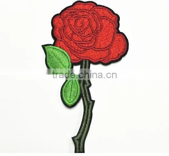 Factory Price Iron on Embroidery Patch Red Flower Embroidery Patch for Cloth photo-2