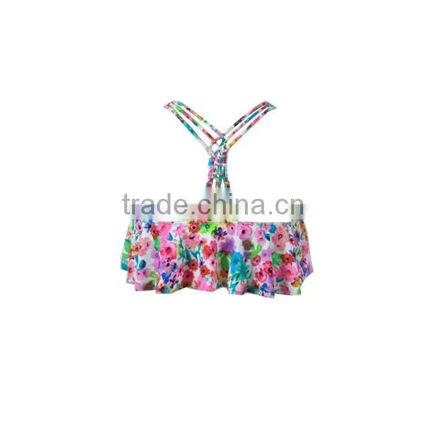 Flora Print Swimsuits,strappy Back Flounce Top With Cheeky Bottom photo-5