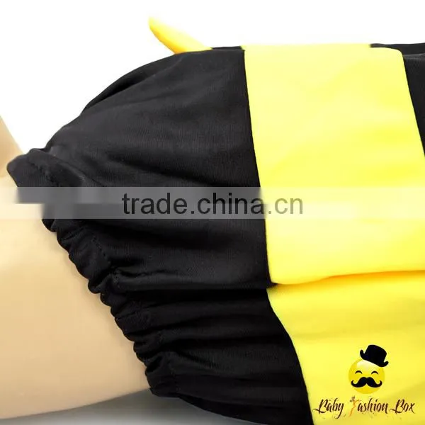 Kids Cute Unisex Remake Props Bee Cosplay Yellow And Black Flutter Sleeve One Piece Beach Clothes With Cap 2pcs Swimwear photo-3