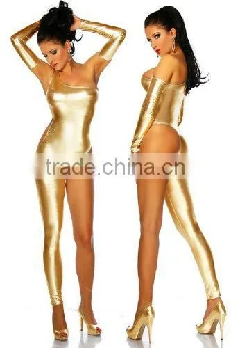 2014 metallic gold one legged clubwear cheap women plus size catsuit womans