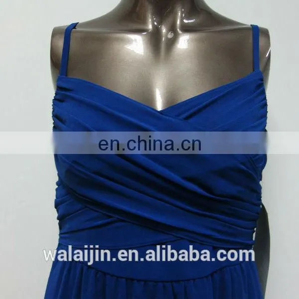High Quality Low Neckline Spaghetti Strap Pleated Bust Ladies Royal Blue Dress photo-5