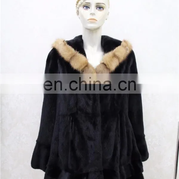 80cm Import Mink Fur Coat Parka Dyed Real Mink Fur Jacket With Hood photo-2
