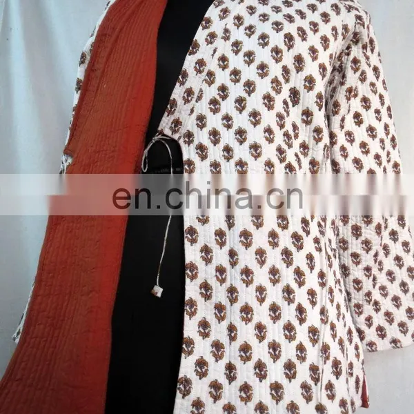 Cotton Quilted Kimono Style Women Jacket Secy Reversible Coat photo-5