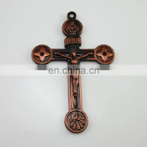 Red Copper Plated Catholic Medallion Crucifix Cross Pendant