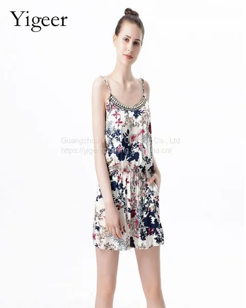 Spaghetti Strap Floral Print Casual Chiffon Jumpsuit photo-2
