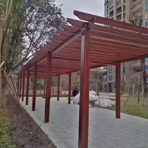 Wood Grain Aluminum Pergola Flower Stand, Outdoor Garden Trellis for Climbing Plants & Walkway Decoration photo-2