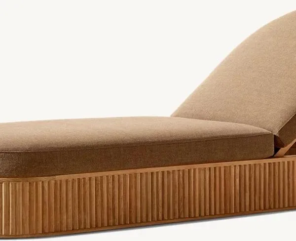 Solid Teak Outdoor Recliner With Slatted Base (Adjustable Backrest) — Weather-Resistant Fabric Poolside Lounger for Villa Terraces and Gardens
