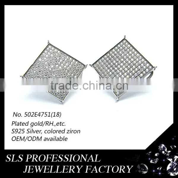Simple Styles Width 6*6mm CZ Diameter 925 Silver Jewlery Wholesale Rhodium Plated Men's Earrings photo-5