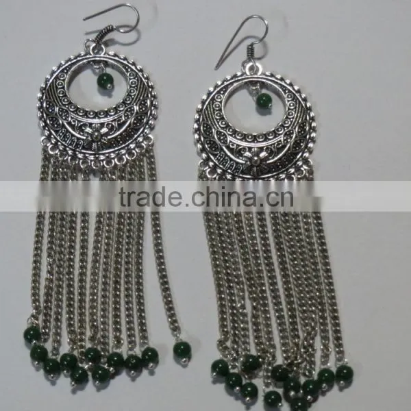 Victorian Style Aventurine Gemstone Earrings Oxodised Finish photo-3