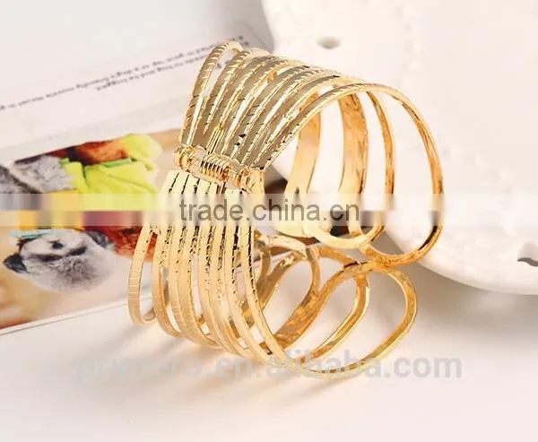 Punk Fashion Gold Plated Wide Bangle Geometry Hollow Cuff Bracelets Adjustable photo-6