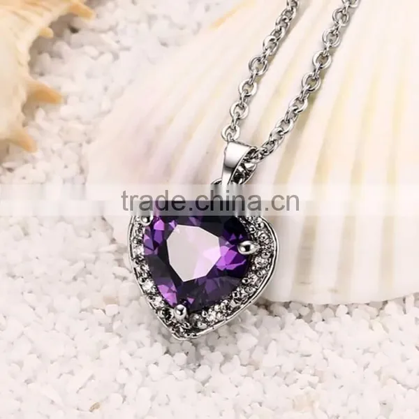 Beautiful Heart Purple Zircon Amethyst Crystal Necklace photo-4