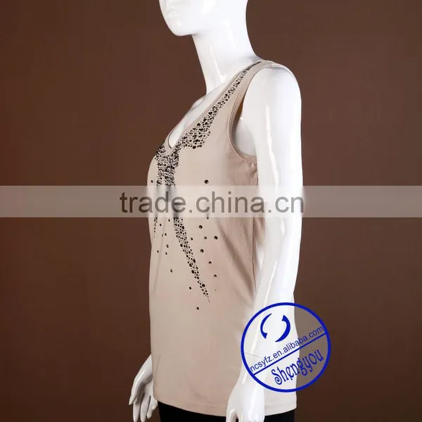 2015 High Quality Wholesale Ladies 100 Cotton V-neck Tank Top photo-2