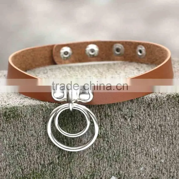 Hot Sale Fashion Sexy Punk Gothic Leather Choker Necklace Round Metal Pendant Buckle Collar Anime Necklaces photo-3