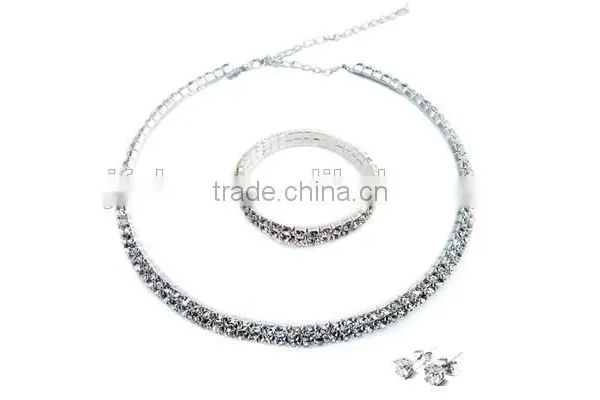 Artificial Silver Two Rows Claw Wedding Crystal Jewelry Set