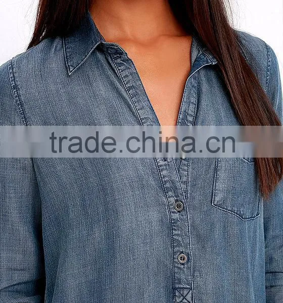 2016 New Design Women Shirt Dress Long Sleeve Denim Dress for Women Casual Wear photo-5