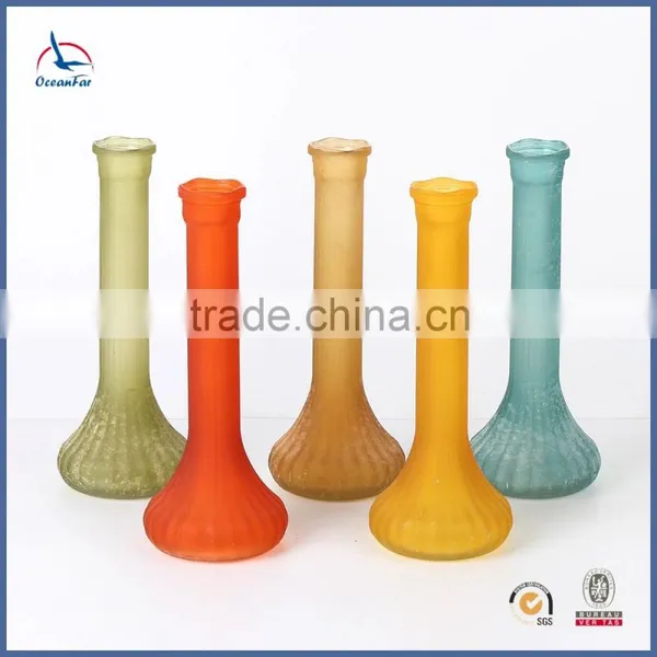 Good Quality Cheap Home Goods Vase Frosted Colored Long Neck Glass Vase