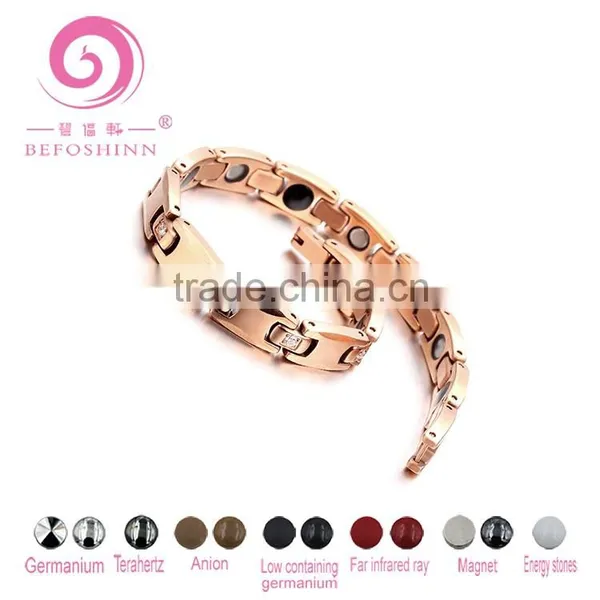 New Product Rose Gold Fashion Rhinestone Titanium Women Cubic Zirconia Magnets Cross Germanium Health Bracelet photo-3