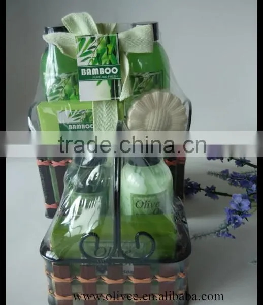 Nice Fragrance Bath Set 170ml Shower Gel Bubble Bath and 70ml Body Lotion 100g Soap Fizzer With Bamboo Basket photo-2