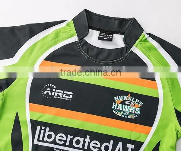 Cheap Wholesale Plain Custom Make Green Rugby Jersey Shirt Youth photo-3