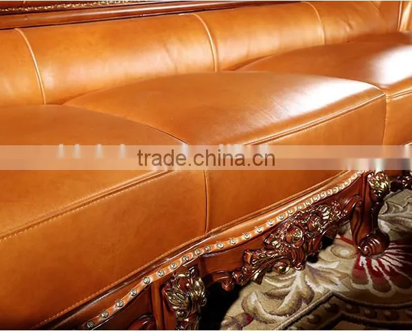 American Style Palace Leather Sofa With Carved Wooden Frame, Villa Sofa Set(MOQ=1 SET) photo-5