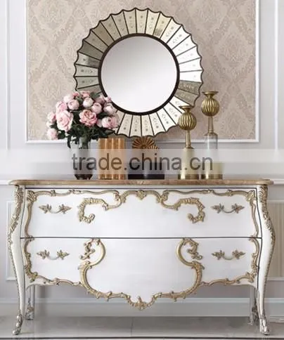 Hand Painted Classic Chest Of Drawers, Antique Living Room Cabinet With Veneer Top, Exquisite Wood Carved Curio Sideboard photo-2
