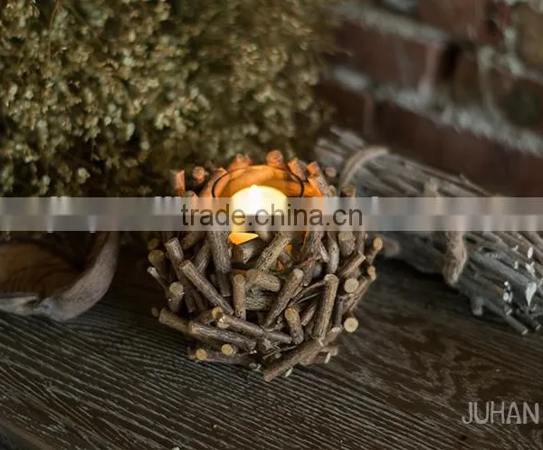 Vintage Chic Wooden Wicker Candle Holder Light Holder Christmas photo-4