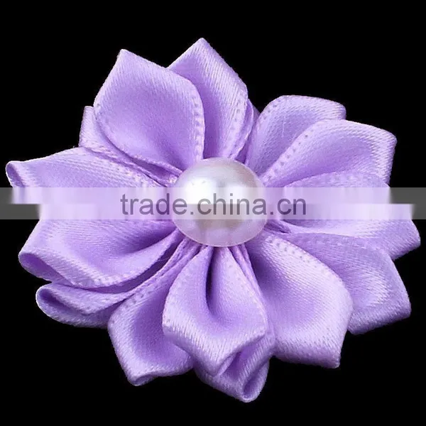 Satin Ribbon Flower With Pearl Bead Center for Kids Hair Accessories photo-4