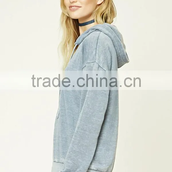 Latest Design Sweatshirt Long Sleeves Ribbed Trim Drawstring Distressed Hoodie, Blank High Quality Hoodies Wholesale photo-3
