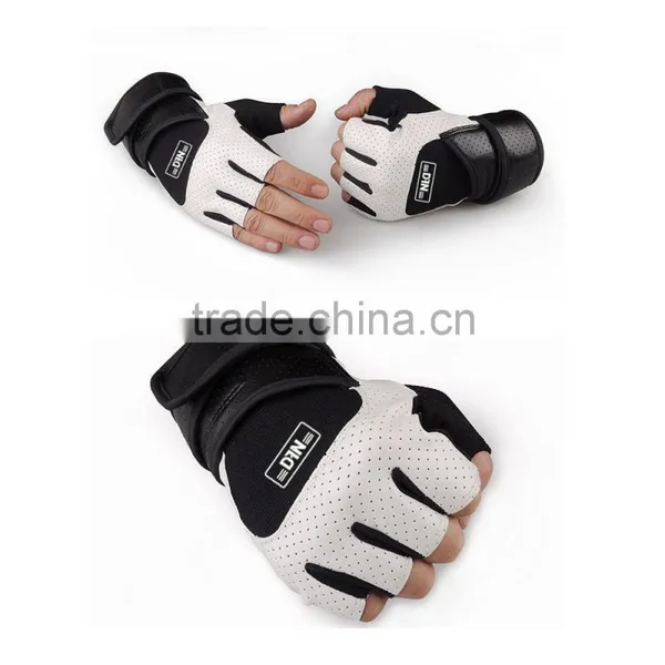 Weight Lifting Gym Gloves Leather Strength Training Wrist Wrap Strap