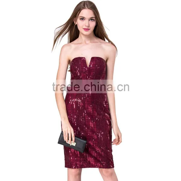 2017 Latest New Ladies off Shoulder Midi Party Fashion Short One Piece Sequin Dress Pattern Design photo-3