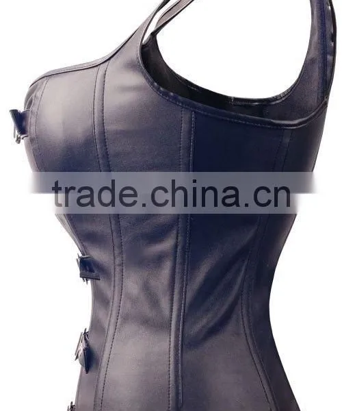 Wholesale Open Cup Front Zipper Overbust Real Leather Slimming Corsets photo-3