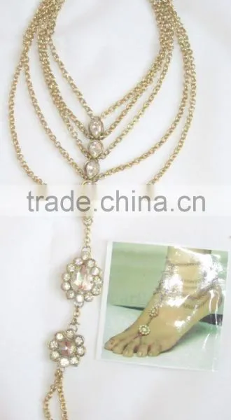 GOLD Tone KUNDAN CHAIN PAYAL Anklets Pair Toe Ring photo-4