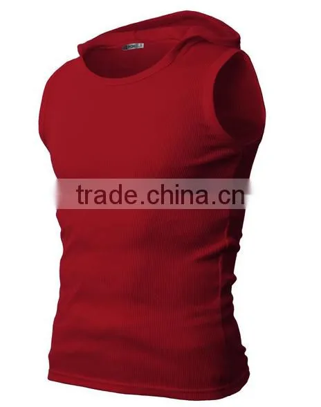 OEM New Design Cotton Plain Mens Wholesale Sleeveless Hoodie Stringer Vest photo-5