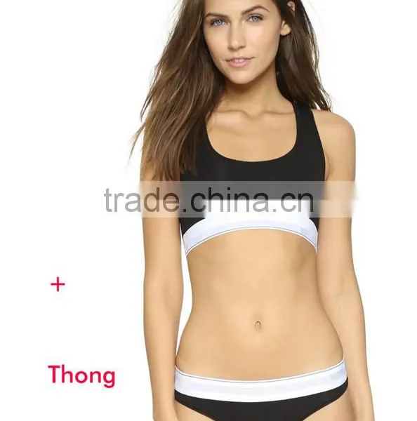 Custom Your Own Brand Logo Design Elastic Band Bra Bikini Lady Briefs Women 95%Cotton 5%Spandex Bralette Sport Crop Tank Top photo-2