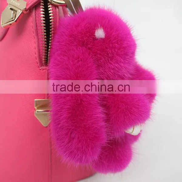 Myfur Fashion Hot Pink Rose Custom Mink Fur Rabbit Shape Keychain for Bag Charm photo-3