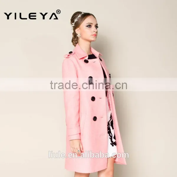 Latest 2015 Thick Warm Lovely Pink Women Office Coat With Double Breasted Design photo-3