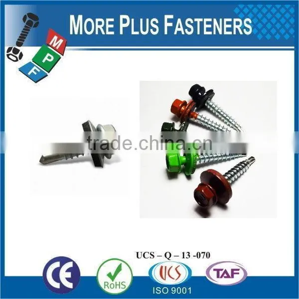 Taiwan #10-16 x 1" Hex Unslotted Hex Washer Head Epoxy #3 410 Stainless Steel Bonded Sealing Washer Self Drilling Screw photo-2