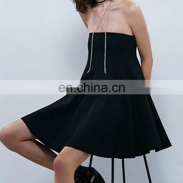 Taiwan Online Shopping Strapless Sex Chiffon Swing Dresses Korea Evening Outfit Black NT6721 photo-2