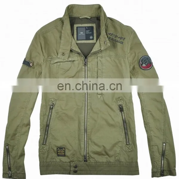 Mens Spring Slim Fit Handsome Military Style Denim Embroidery Bomber Jacket