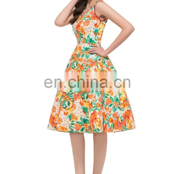 Grace Karin Vintage Flower Pattern Sleeveless Knee Length V-Neck Cotton A-Line 1950s Retro Vintage Dress CL007600-4 photo-2