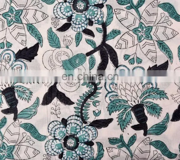 Indian 2017 Hand Block Print Fabric By Meter Floral Sanganeri Fabric For Garments Ethnic Throw Cloth photo-2
