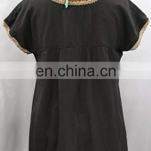 Grey Fabric MEXICAN Color Embroidered Dress Boho 100 % Cotton Tunic Hippie Floral Design Handmade Sleeveless Short Tunic Gifted photo-2