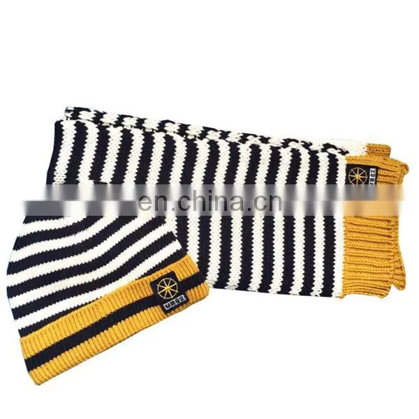 Wholesale Children's Winter Striped Acrylic Knitted Scarf Hat Set photo-2