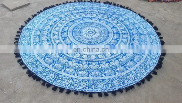traditional mandala tapestry cotton throw beach bedsheet with pom pom wholesale